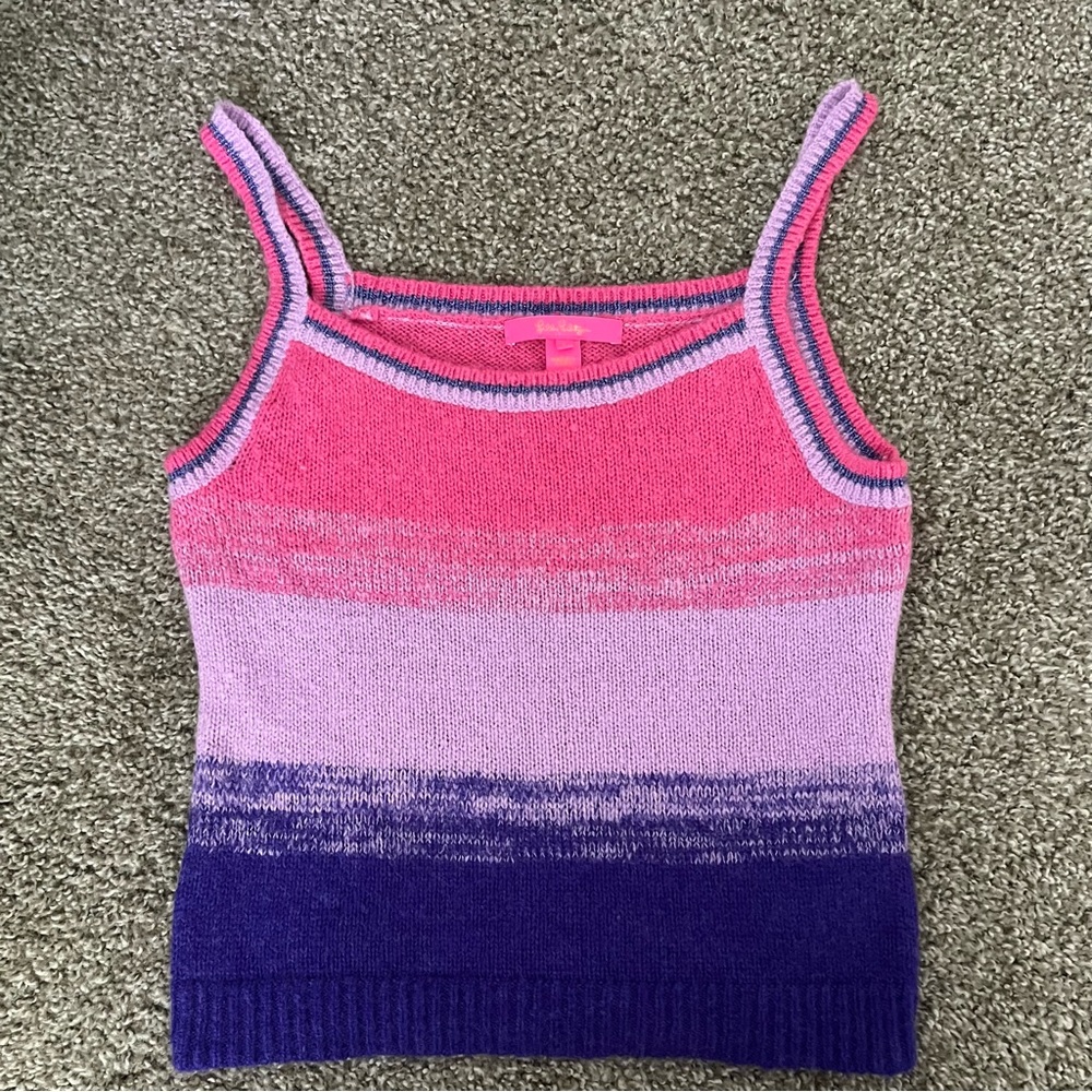 LILLY PULITZER Size L Knit Sweater Tessalyn Tank Top Preppy Chic Pink Purple